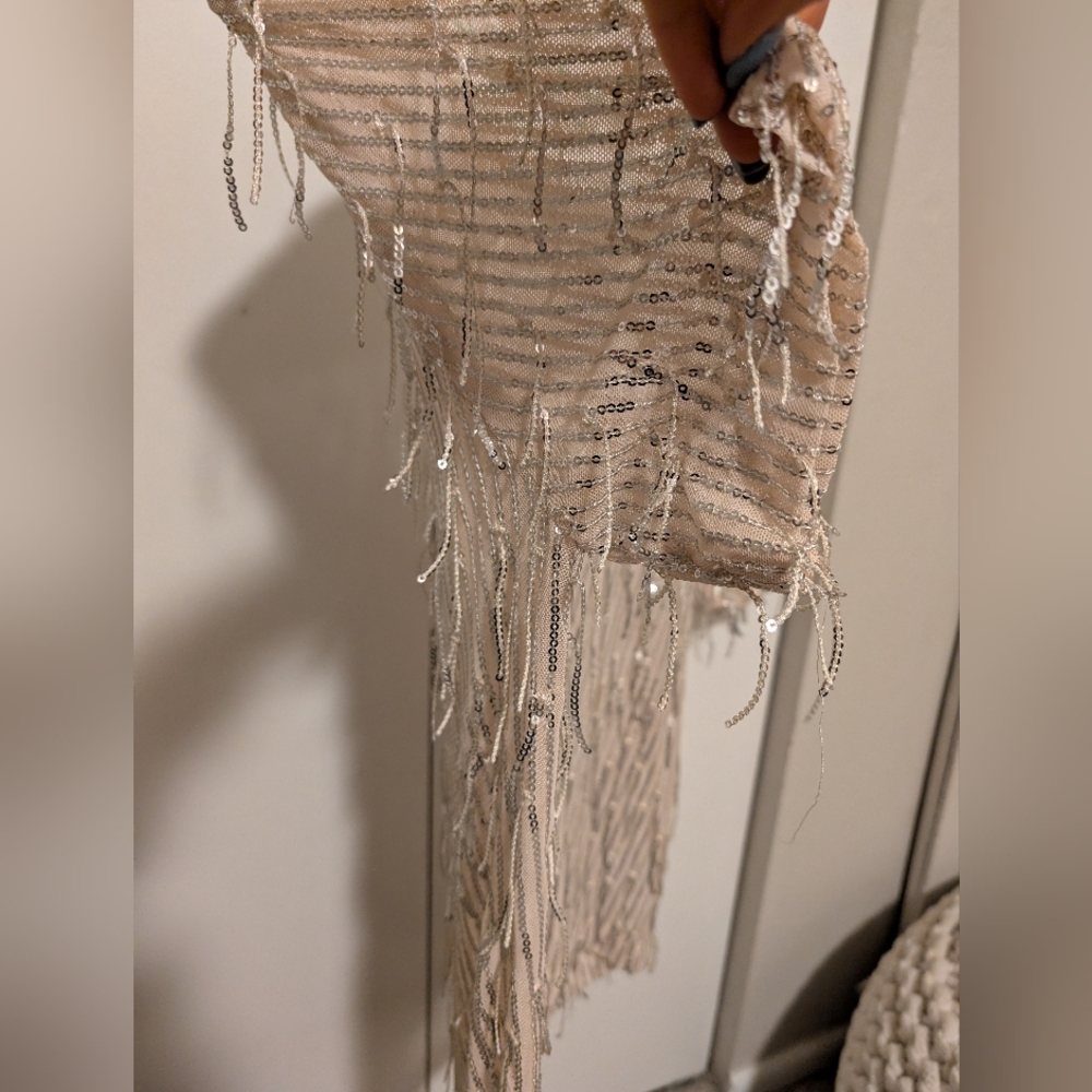 Sequin Short Sleeve Evening Top - Cream - Picture 4 of 6